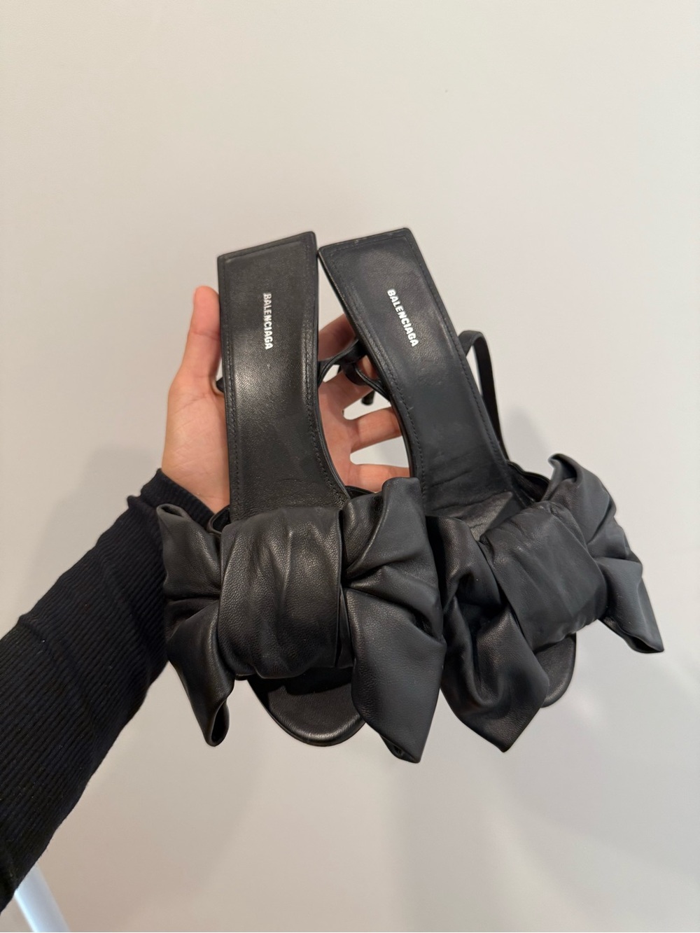Balenciaga Black Knotted Leather Slingback Sandals